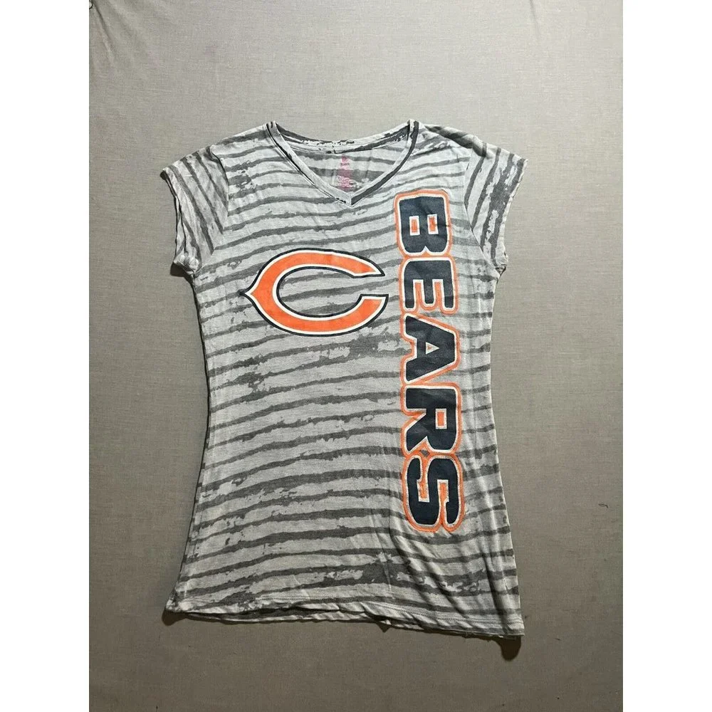 Chicago‎ Bears Shirt Teens Medium Gray Striped Short Sleeve Tee Girls New.